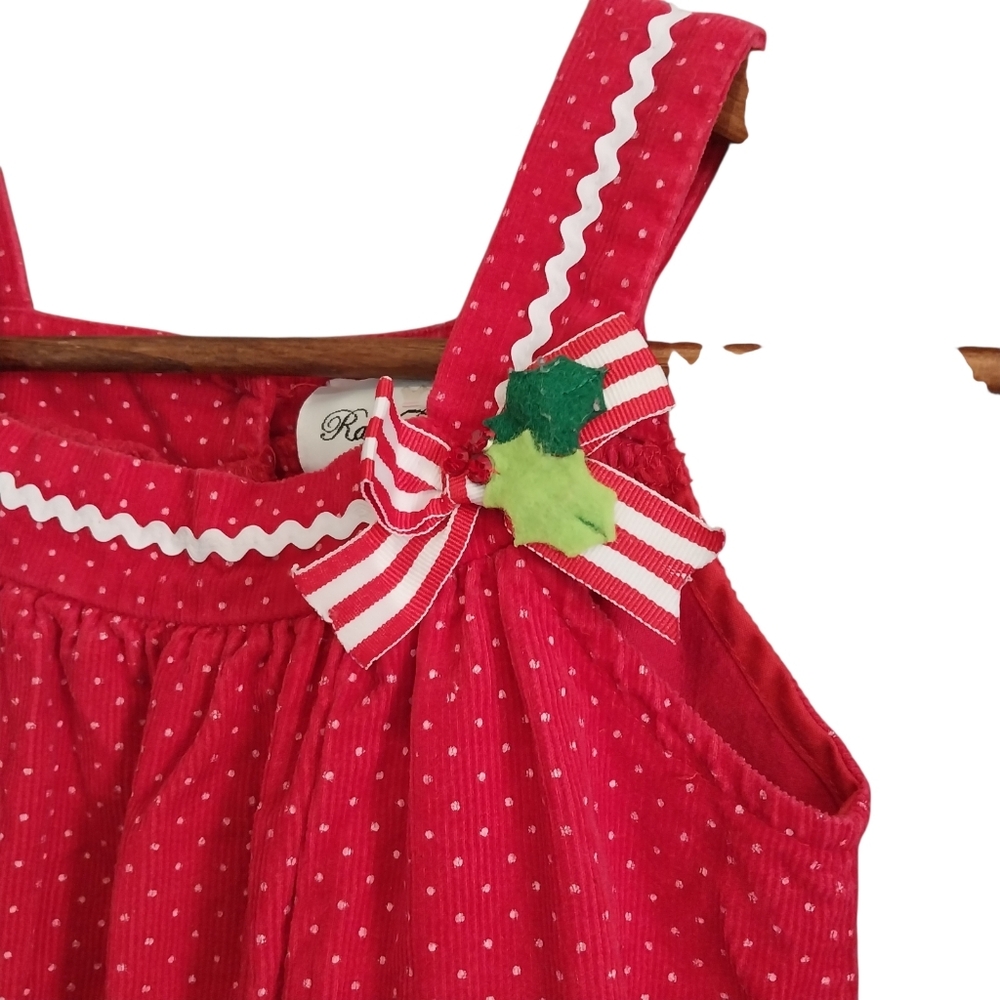 Vtg Rare Editions Girls Size 5 Red Corduroy Candy Cane Christmas Jumper Dress - Picture 8 of 12